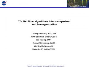 JPL TOLNet lidar algorithms intercomparison and homogenization Thierry