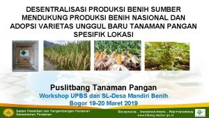 DESENTRALISASI PRODUKSI BENIH SUMBER MENDUKUNG PRODUKSI BENIH NASIONAL