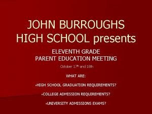 JOHN BURROUGHS HIGH SCHOOL presents ELEVENTH GRADE PARENT