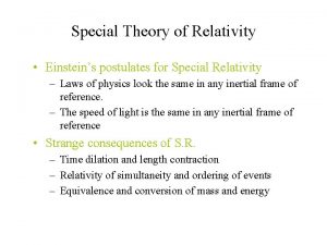 Special Theory of Relativity Einsteins postulates for Special
