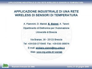 APPLICAZIONE INDUSTRIALE DI UNA RETE WIRELESS DI SENSORI