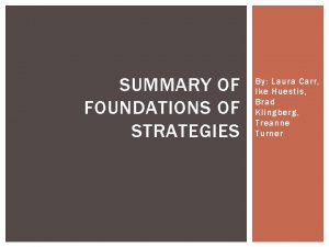 SUMMARY OF FOUNDATIONS OF STRATEGIES By Laura Carr