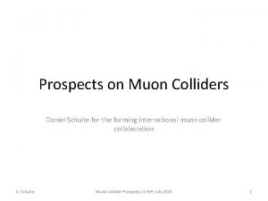 Prospects on Muon Colliders Daniel Schulte for the