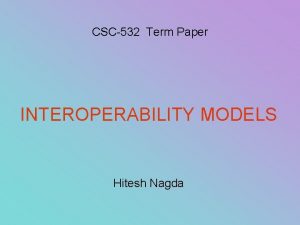 CSC532 Term Paper INTEROPERABILITY MODELS Hitesh Nagda Evolution