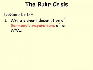 The Ruhr Crisis Lesson starter 1 Write a