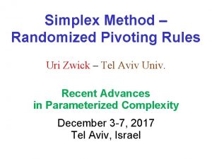 Simplex Method Randomized Pivoting Rules Uri Zwick Tel