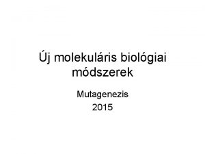 j molekulris biolgiai mdszerek Mutagenezis 2015 Random mutagenezis