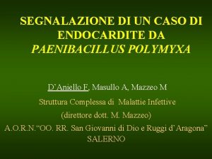 SEGNALAZIONE DI UN CASO DI ENDOCARDITE DA PAENIBACILLUS