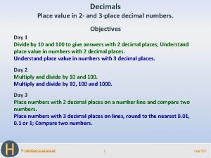 Decimals Place value in 2 and 3 place