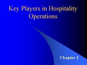 Key Players in Hospitality Operations Chapter 3 Unit