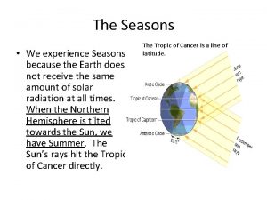 The Seasons We experience Seasons because the Earth