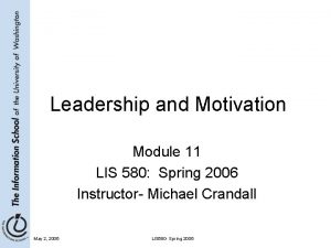 Leadership and Motivation Module 11 LIS 580 Spring