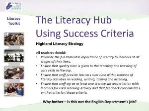 Literacy Toolkit The Literacy Hub Using Success Criteria