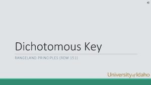 Dichotomous Key RANGELAND PRINCIPLES REM 151 Dichotomous Key