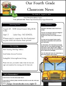 Our Fourth Grade Classroom News The Week of