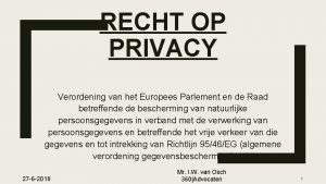 RECHT OP PRIVACY Verordening van het Europees Parlement