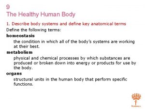 9 The Healthy Human Body 1 Describe body