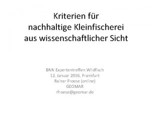 Kriterien fr nachhaltige Kleinfischerei aus wissenschaftlicher Sicht BNN