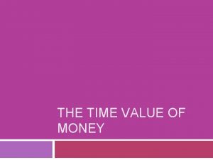 THE TIME VALUE OF MONEY Time Value of