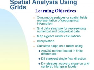 Spatial Analysis Using Grids Learning Objectives n n