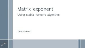 Matrix exponent Using stable numeric algorithm Teddy Lazebnik