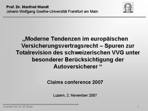 Prof Dr Manfred Wandt Johann Wolfgang GoetheUniversitt Frankfurt