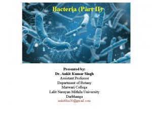 Bacteria Part II Presented by Dr Ankit Kumar