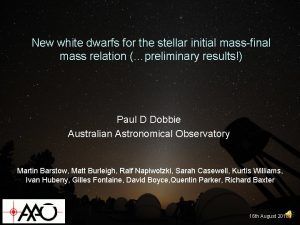 New white dwarfs for the stellar initial massfinal