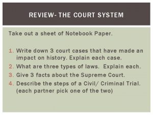 REVIEW THE COURT SYSTEM Take out a sheet