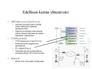 Edellisen kerran yhteenveto IAPP Inter Access Point Protocol