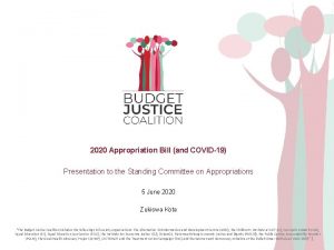 2020 Appropriation Bill and COVID19 Presentation to the
