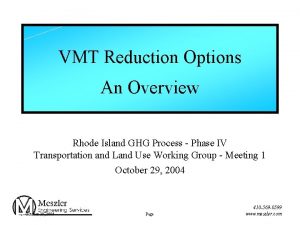 VMT Reduction Options An Overview Rhode Island GHG