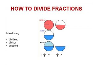 HOW TO DIVIDE FRACTIONS Introducing dividend divisor quotient