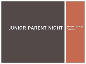 JUNIOR PARENT NIGHT 4 Year College Process TONIGHTS