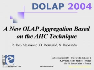 DOLAP 2004 A New OLAP Aggregation Based on