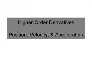 HigherOrder Derivatives Position Velocity Acceleration HigherOrder Derivatives Notation
