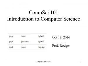 Comp Sci 101 Introduction to Computer Science Oct