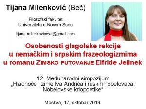 Tijana Milenkovi Be Filozofski fakultet Univerziteta u Novom