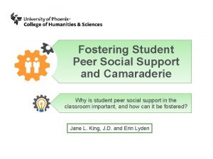 Fostering Student Peer Social Support and Camaraderie Why