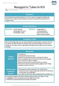 Raigmore Critical Care Guidelines Nasogastric Tubes In ICU