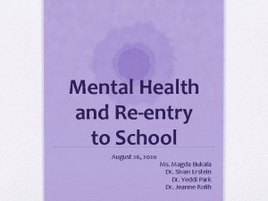 Mental Health and Reentry to School August 26