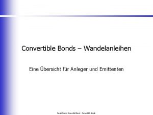 Convertible Bonds Wandelanleihen Eine bersicht fr Anleger und