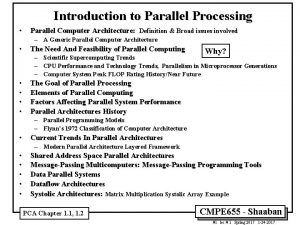 Introduction to Parallel Processing Parallel Computer Architecture Definition