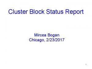 Cluster Block Status Report Mircea Bogan Chicago 2232017