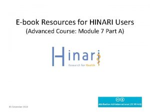 Ebook Resources for HINARI Users Advanced Course Module