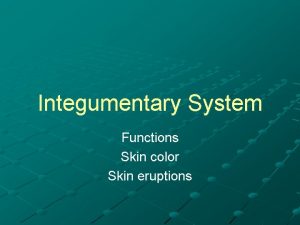 Integumentary System Functions Skin color Skin eruptions Functions