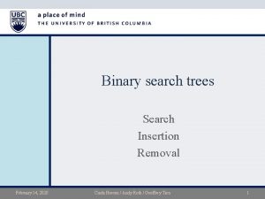 Binary search trees Search Insertion Removal February 14