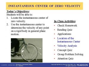 INSTANTANEOUS CENTER OF ZERO VELOCITY Todays Objectives Students