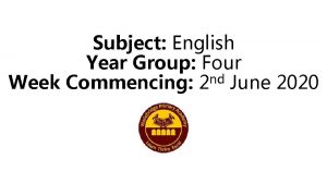 Subject English Year Group Four nd Week Commencing