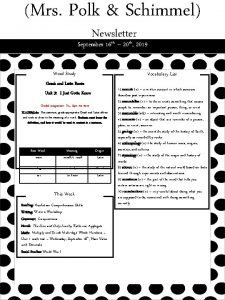 Mrs Polk Schimmel Newsletter September 16 th 20